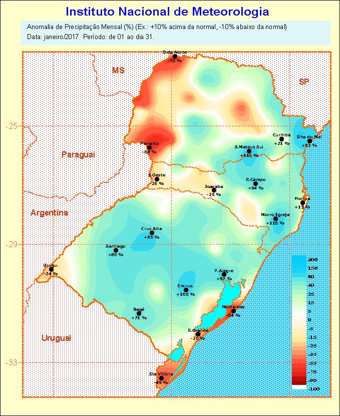 climatológico no litoral sul e extremo sudoeste, dentro do padrão no noroeste e acima do padrão nas demais regiões.