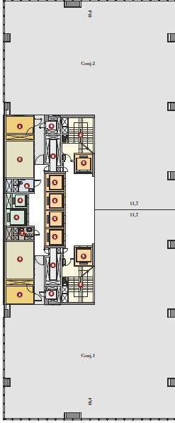 394,25 m² BOMA por andar Edifício Triple A Pé-direito livre: 2,80 m e forro suspenso modular Ar Condicionado: Central Prevenção e