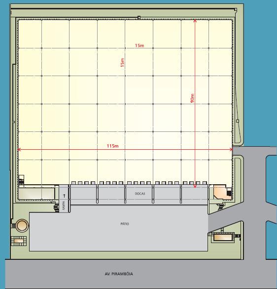 Espaçamento colunas: 15m x 15m Energia: Entrada subterrânea Cabine primária em 13,8KV, distribuição subst.