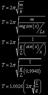 A expressão/fórmula acima é aquela que você está familiarizado na descrição do período de oscilação de um pêndulo simples. Note que esse é o resultado de uma aproximação.