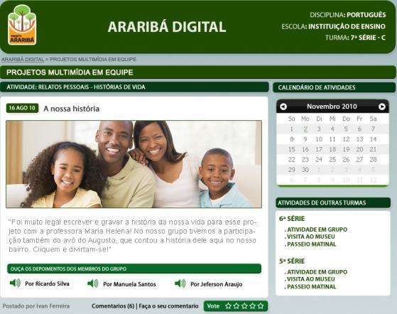 Projeto de tecnologia Portal Araribá 1 Atividades colaborativas Área do portal em que os alunos poderão postar os trabalhos do Projeto Multimídia em Equipe (Português) e de Por uma