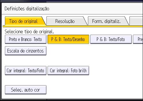 6. Digitalização Especificar Definições digitalização 1. Prima [Definições digitalização]. 2.