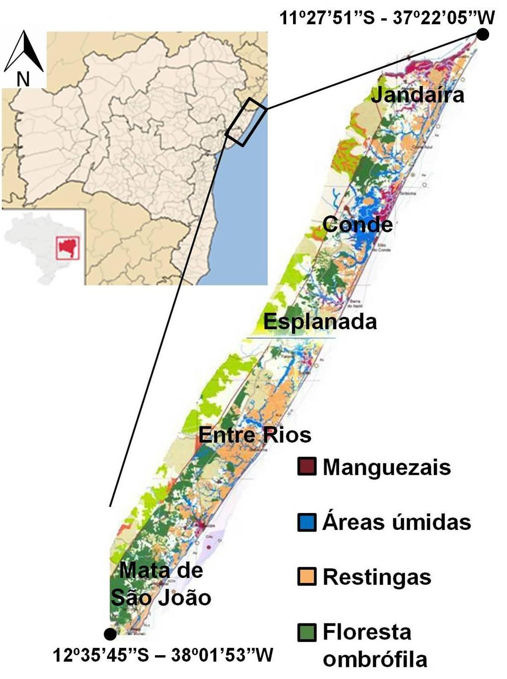 24 Figura 1 Mapa da vegetação do litoral norte da APALN. Fonte: Companhia de Desenvolvimento Urbano do Estado da Bahia (2001) [7].