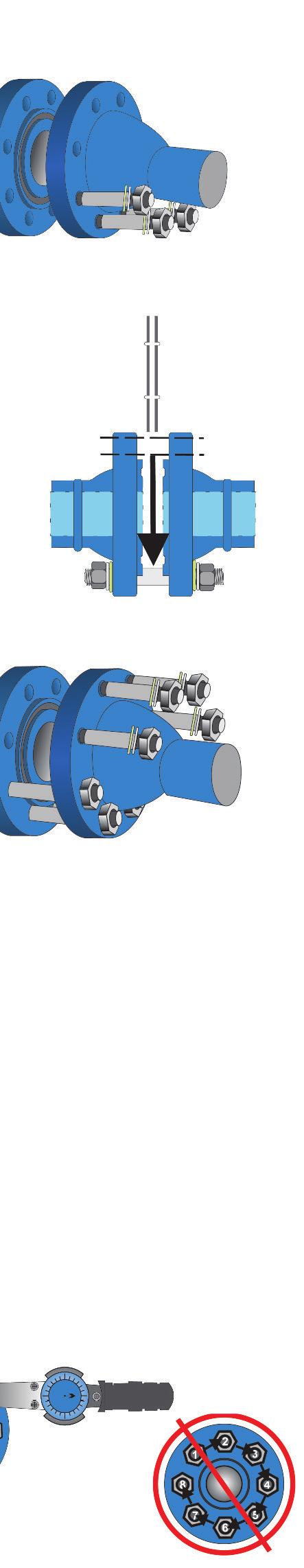 prisioneiros na montagem do flange, dado na tabela da página anterior, complete os seguintes passos: I.