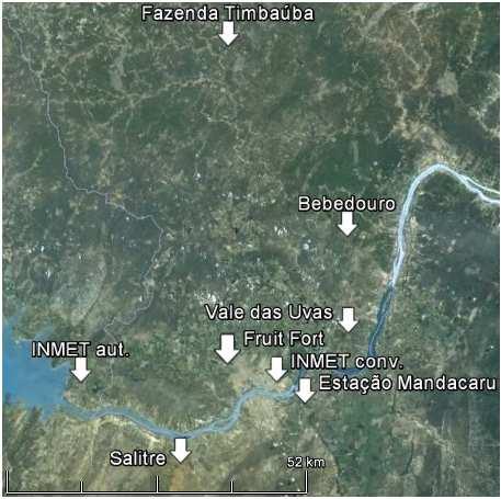 de Sousa, J. S. C. 393 Figura 6. Ilustração da localização das estações meteorológicas que embasaram esse trabalho. Fonte: Google Earth (2010) adaptado.