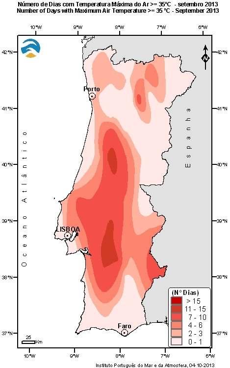 Tempo Quente Durante o mês de setembro ocorreram valores altos da temperatura máxima do ar, nos dias1 a 4, 10 a 13 e 19 a 23.