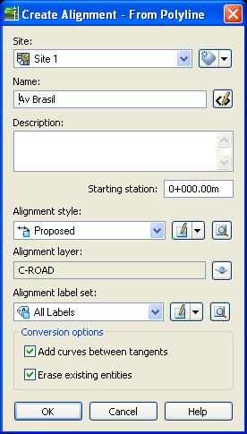 Figura 18 Para alterar o intervalo de estaqueamento basta selecionar o alinhamento da Av Brasil. Clique com o botão direito e selecione a opção Edit Alignment Labels.