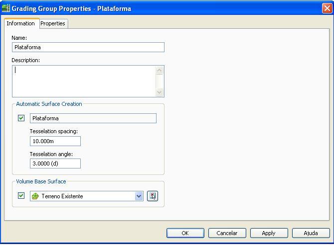 Figura 57 A nossa plataforma ficou como mostra a Figura 58. Selecione a superfície Plataforma no Toolspace Prospector.