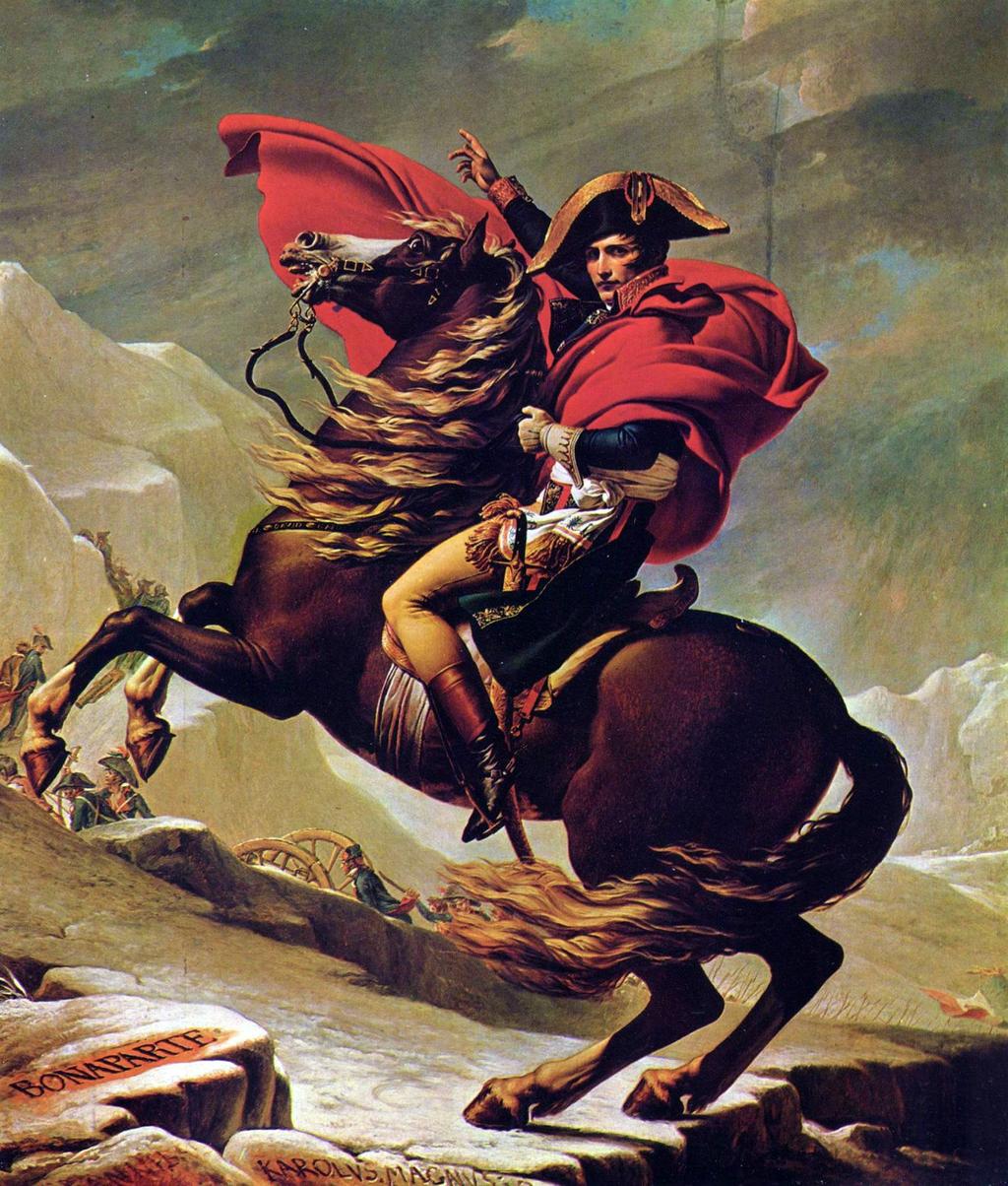 a) Repare o gesto e o olhar de Napoleão, a posição do cavalo, as cores