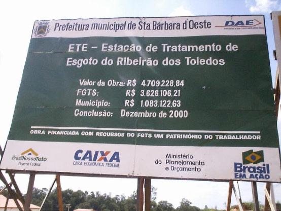 Reabilitação do Interceptor do Ribeirão dos Toledos Com financiamento do governo federal, a Prefeitura Municipal de Santa Bárbara d Oeste, através de seu Departamento de Águas e Esgoto (DAE),