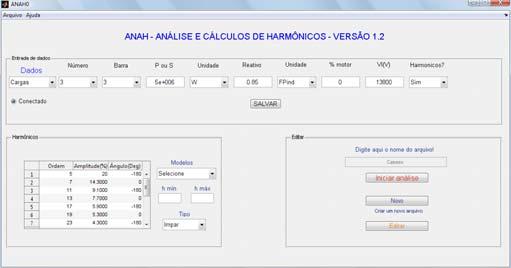 3 equivalentes), tensão nominal e em caso de fonte de harmônicos, a ordem, amplitude e o ângulo. 4. Elementos RLC:, esquema de ligação e valores e unidades de R, L e C. 5.