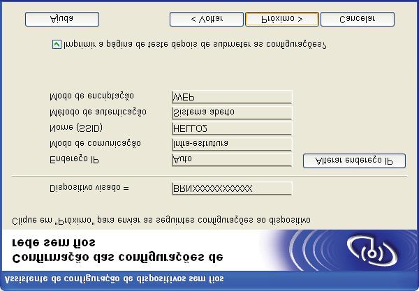 Configuração da comunicação sem fio para o Windows usando o aplicativo instalador da Brother Se quiser configurar ou definir uma chave WEP adicional diferente da chave WEP 1, clique em Avançado.