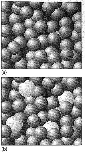 Físico-Química 2 no grau de entropia pode ser analisada de maneira mais didática em termos qualitativos conforme mostra a figura 3.08. Figura 3.8: (a) Líquido puro; (b) Mistura.