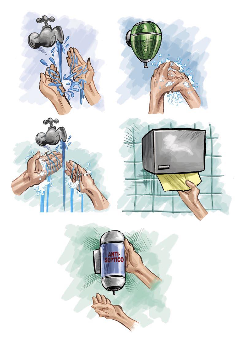 jpg 27 Lavar as mãos: Utilizar água corrente para molhar as mãos Esfregar a palma e o dorso da mão com sabonete Enxaguar bem