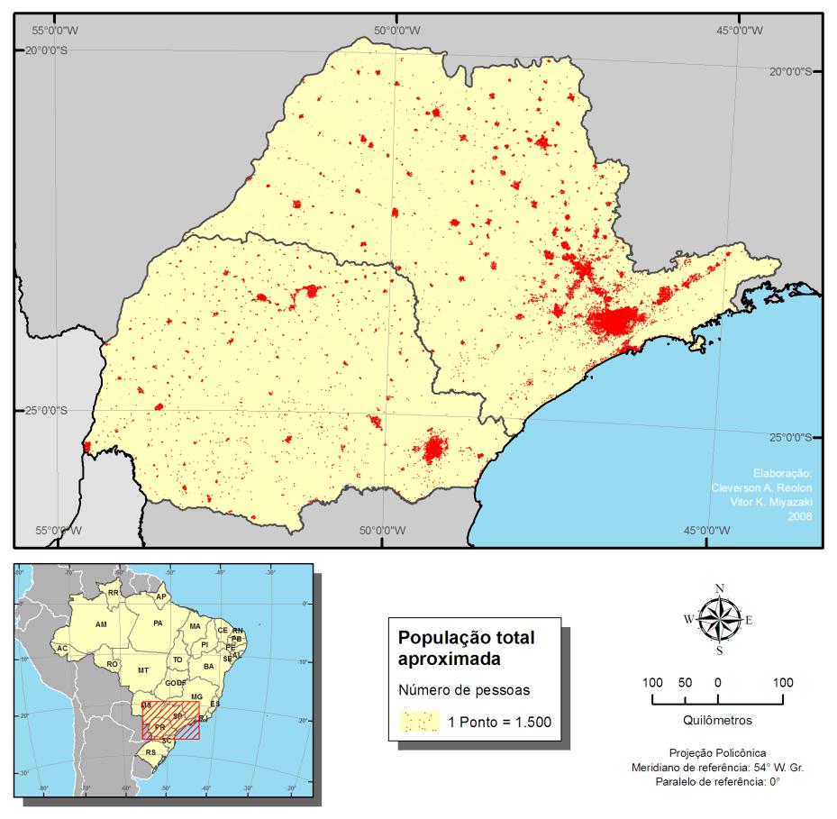 Mapa 4 População aproximada das áreas urbanas de São Paulo e Paraná Fonte dos dados: IBGE - Censo Demográfico 2000.