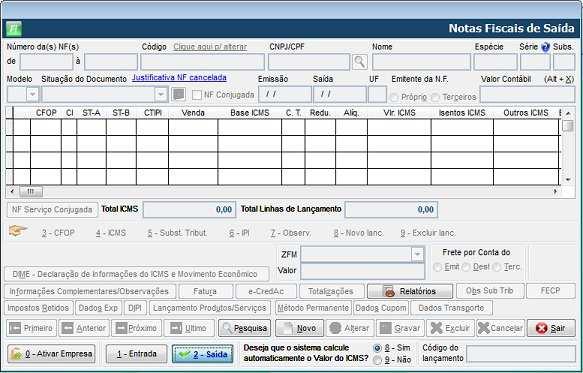 Menu Movimentos / NF Entradas e Saídas Grupo IOB Folhamatic EBS