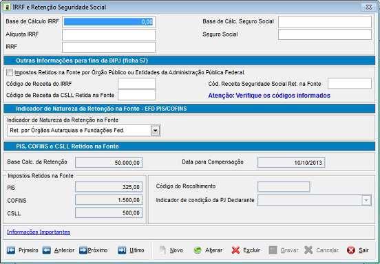 Lançamentos Livros Fiscais Menu Movimentos / ISS Modelo 51 /