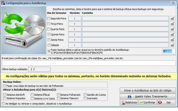 Utilitários Auto Backup Grupo IOB Folhamatic EBS >