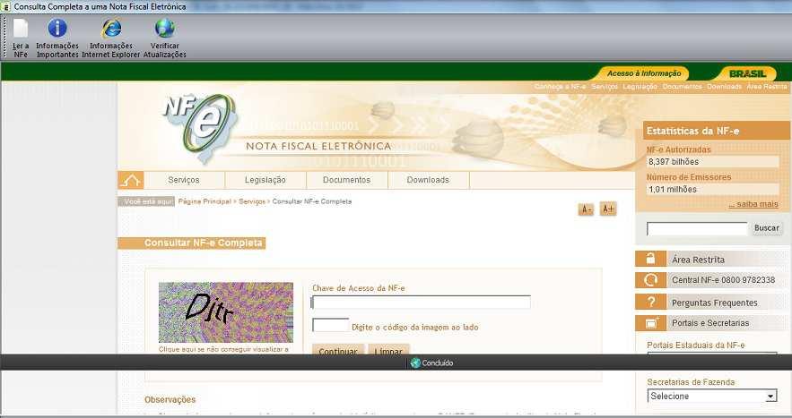 Menu Diversos / importação Nota Fiscal - Eletrônica Federal / Geração XML à Partir do Site de Consulta da NF-E Importações de Dados Menu