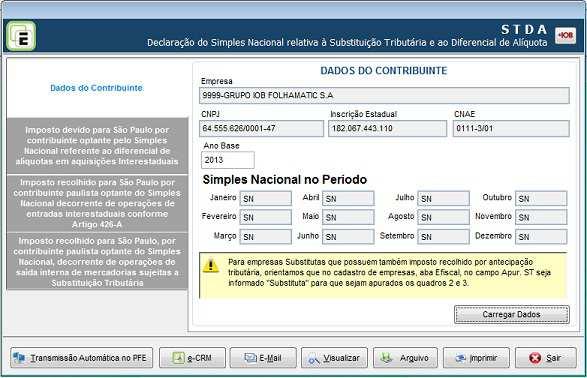 Entradas Interestaduais Módulo São Paulo STDA Menu Movimentos / STDA Grupo