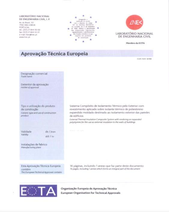 Sistemas ETICS Comprovação da qualidade ETA