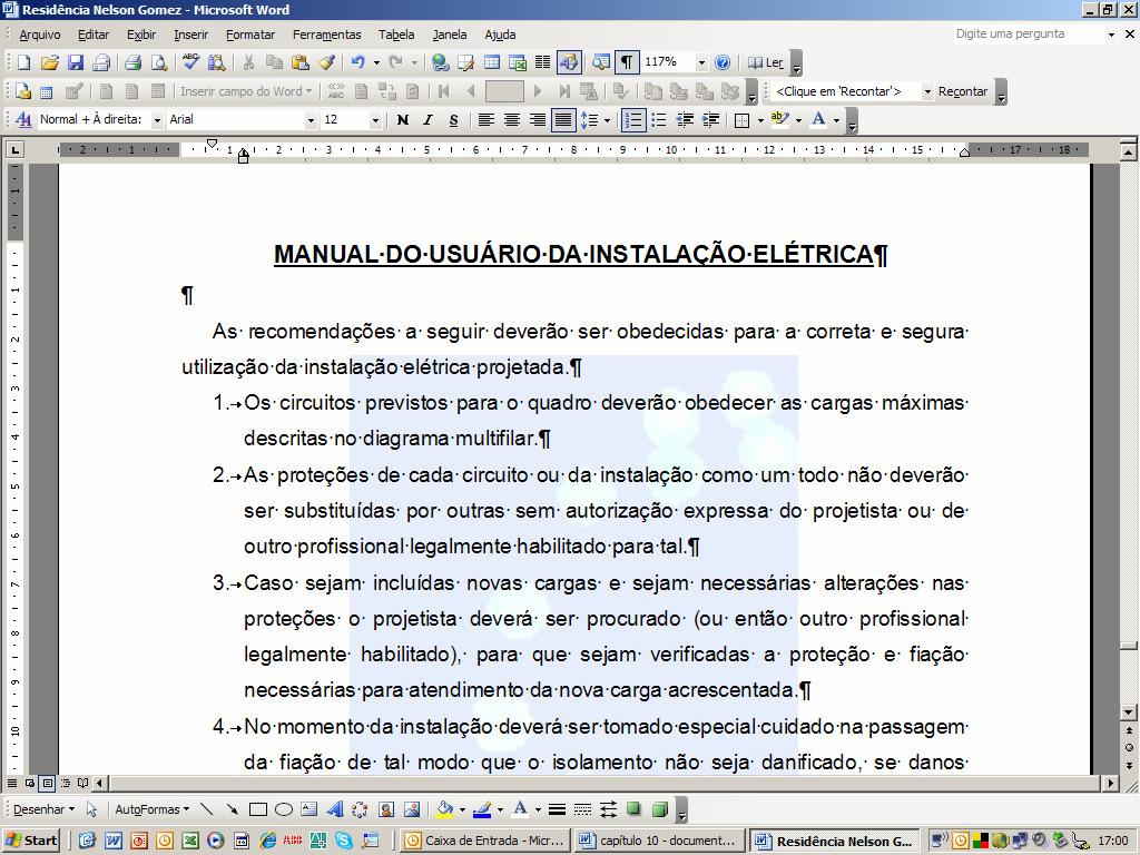 parâmetros de projeto e manual do