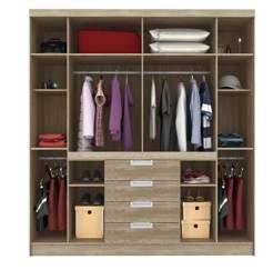 racks. Gran espacio interno con repisas y zapatero. Drawers with built-in handles.