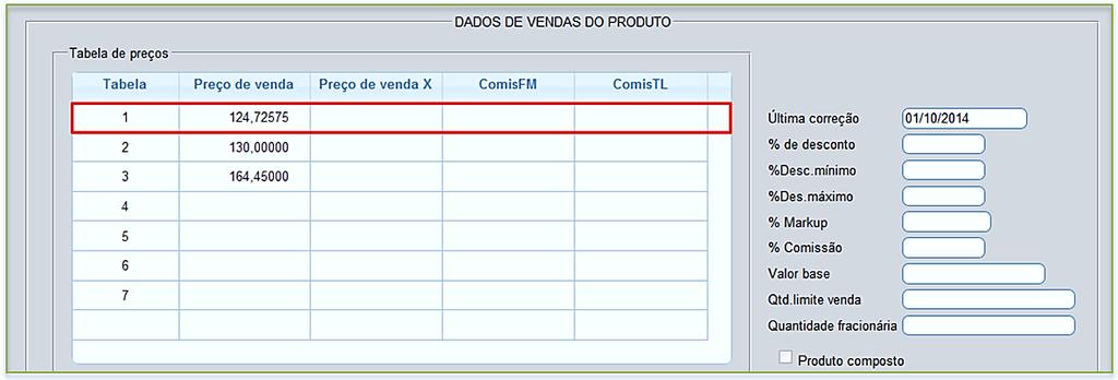 Tabela de preço atualizada com base no coeficiente sobre o valor