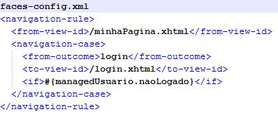 71 exemplo do uso da tag invocando um método de um backing bean que retorna um valor lógico. QUADRO 18 - Exemplo de configuração da navegação condicional no JSF 2. 3.