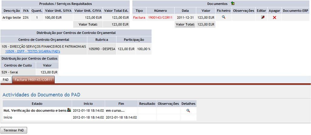 2. Processo de validação e autorização do PAD : Passo 6_ Acompanhamento das atividades do PAD e notificações Inserção