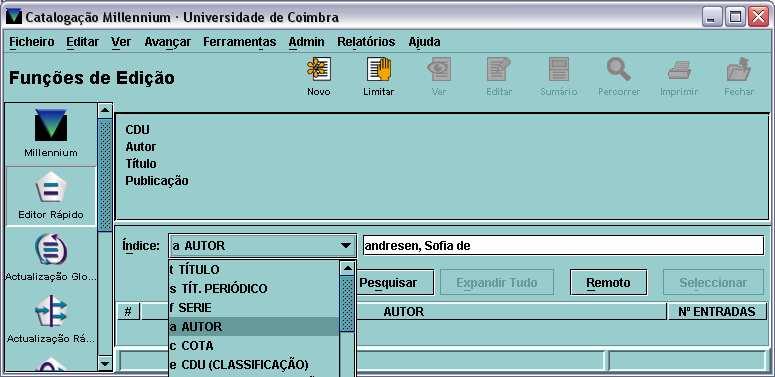 1 PESQUISA GERAL NA BASE DA UC A partir do écran inicial, 1.