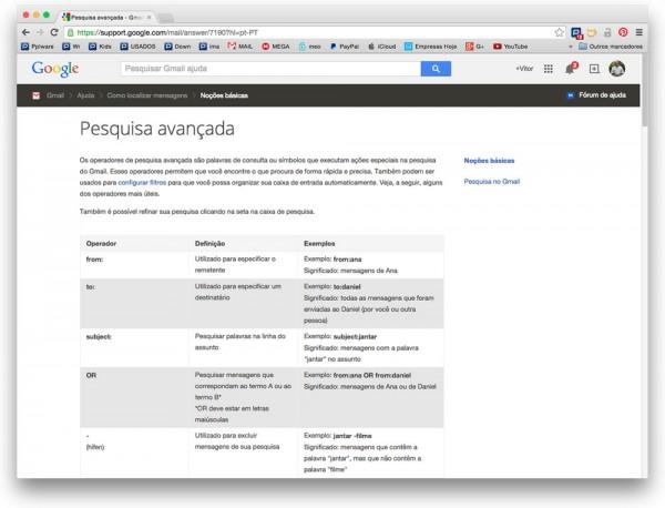 Os operadores de pesquisa avançada são palavras de consulta ou símbolos que executam acções especiais na pesquisa do Gmail.