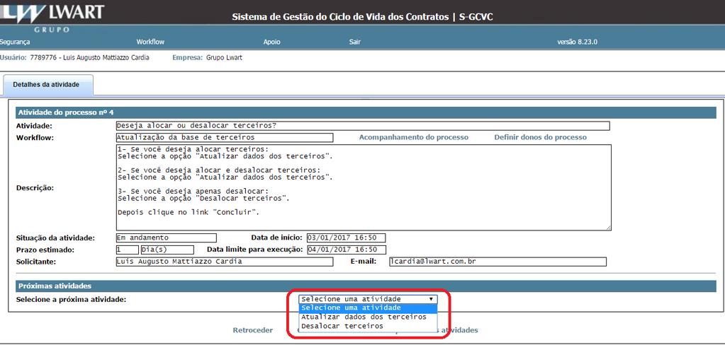 Após iniciar o processo, você deverá escolher o que deseja fazer: Atualizar dados dos terceiros: caso deseje alocar