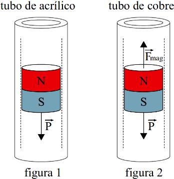 Na figura 1, um ímã cilíndrico desce em movimento acelerado por dentro de um tubo cilíndrico de acrílico, vertical, sujeito apenas à ação da força peso.