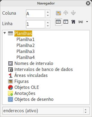 Navegar dentro de planilhas de cálculo O Calc oferece várias maneiras para se navegar dentro de uma planilha, de uma célula para outra, e de uma aba para outra.