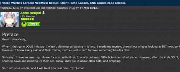 Código fonte do Mirai foi liberado When I first go in DDoS industry, I wasn t planning on staying in it long.