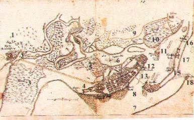 O relato do viajante Schmalkalden traz um mapa com informações sobre o Recife e seus arredores. MAPA 12 FORTIFICAÇÕES DO RECIFE E ARREDORES, 1644-1645.