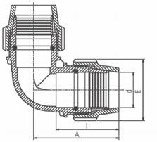 Conexões de Compressão Joelho 90º Codo de 90 Bitola d x d E I A Peso (g) Código 16 x 16 39 51 64