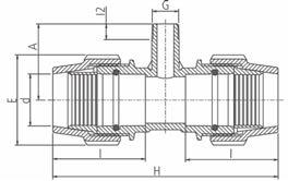 Conexiones de Compresión Tê de Reparo com Derivação Rosca Fêmea RB Te de 90 Roscas Hembra de Reparación Bitola d x G x d E H I I2 A Peso (g) Código 40 x 1 x 40 82 200 80 20 61 356 **