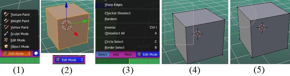 Edit Mode Edição de malha Depois de ter criado uma malha, você pode entrar em Modo de Edição (Edit Mode), teclando Tab ou usando o Menu Object Mode, e mudar a sua forma (1).