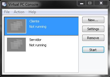 Tenha certeza que a máquina virtual está desligada (Not Running). Selecione a máquina virtual cliente e clique no botão Settings.