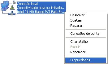 Esta mensagem que aparece ao lado significa que não existe nenhum endereço de IP configurado para a placa de rede