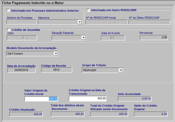 Ficha débito IRPJ A estimativa apurada no mês de maio de 2016 foi de R$ 2.500,00.