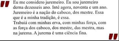 3 apresentam em textos simbólicos como cartas de tarô, a ciência fina da Jurema.