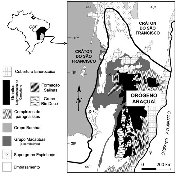 A Formação Salinas, Orógeno Araçuaí (MG): história deformacional e significado tectônico Figura 1 - Mapa geológico simplificado do Orógeno Araçuaí, com representação das grandes unidades