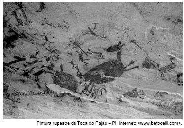 A pintura rupestre acima, que é um patrimônio cultural brasileiro, expressa: A B C D E O conflito entre os povos indígenas e os europeus durante o processo de colonização do Brasil.