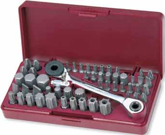 TRIBIT bit tool case with the TRIBIT ratchet handle, reverse function on both sides, 15 offset heads, for the direct drive of bits 1/4" and 5/16" and 1/4" dr. sockets.