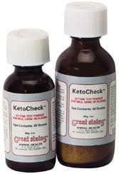 Pó reativo Ketocheck Teste disponível comercialmente usado para a determinação de acetona e acetoacetato no leite, sangue e urina.