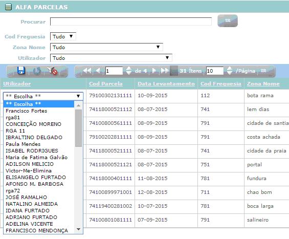 1.2.4 Outras funcionalidades do Aplicativo para a Gestão dos trabalhos por Freguesias No aplicativo tem alguns menus que permite as seguintes funcionalidades: 1.