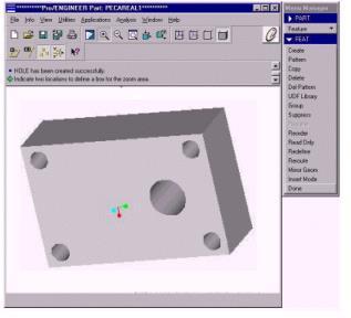 Figura 3 Desenho do fundido no CAD (PRO-E) Pode-se observar na figura 5, que a tela do SEMF possui diversas funções que o usuário pode checar numa peça construída no CAD/PRO-E (features-